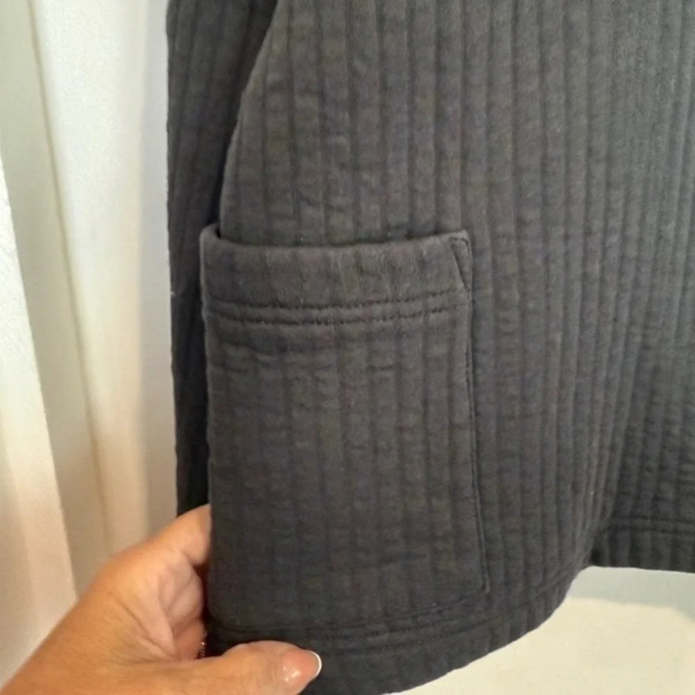 Pure Jill Quilted Button Front Jacket Petite‎ Large Grey Ribbed Pockets Cozy